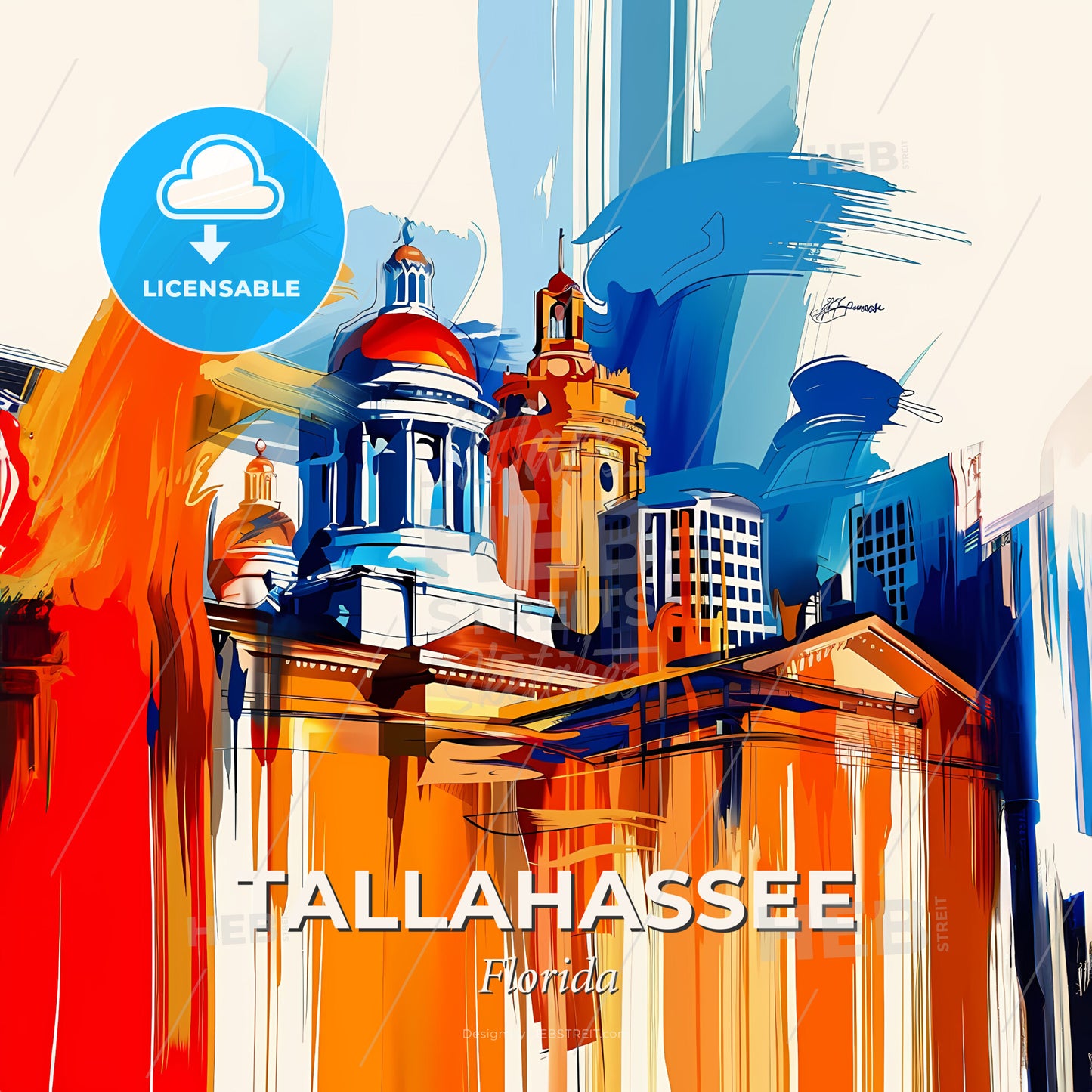 Vibrant Tallahassee, Florida - A Colorful Painting Of A Building - Square format print template