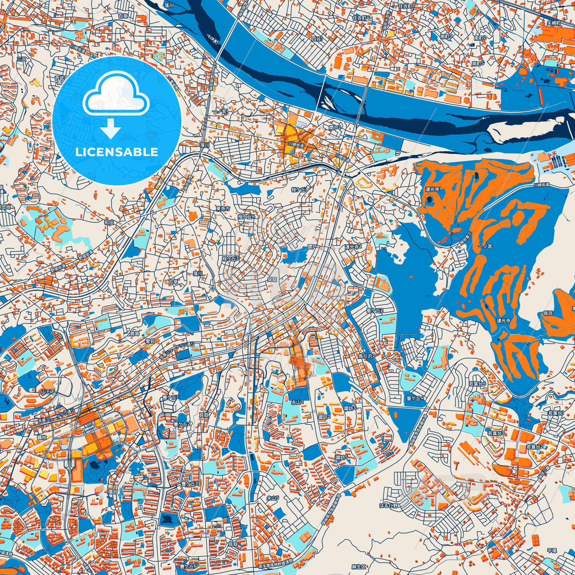 Colorful Tama Street Map with Labels and Buildings