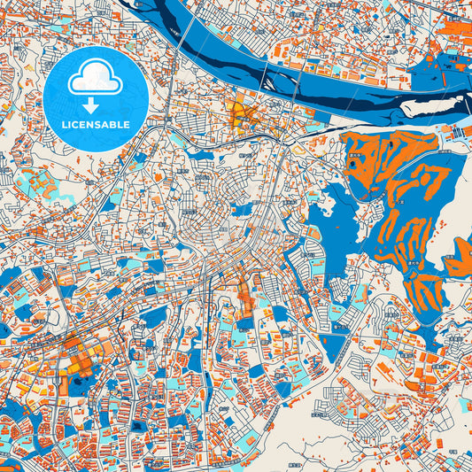 Colorful Tama Street Map with Labels and Buildings