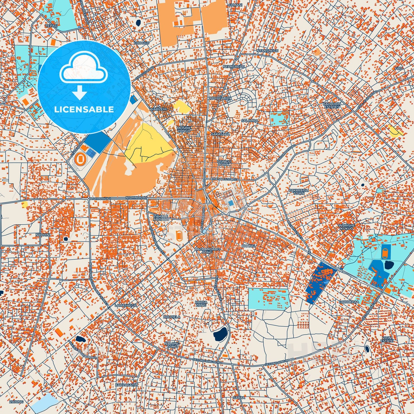 Colorful Tamale Street Map with Labels and Buildings