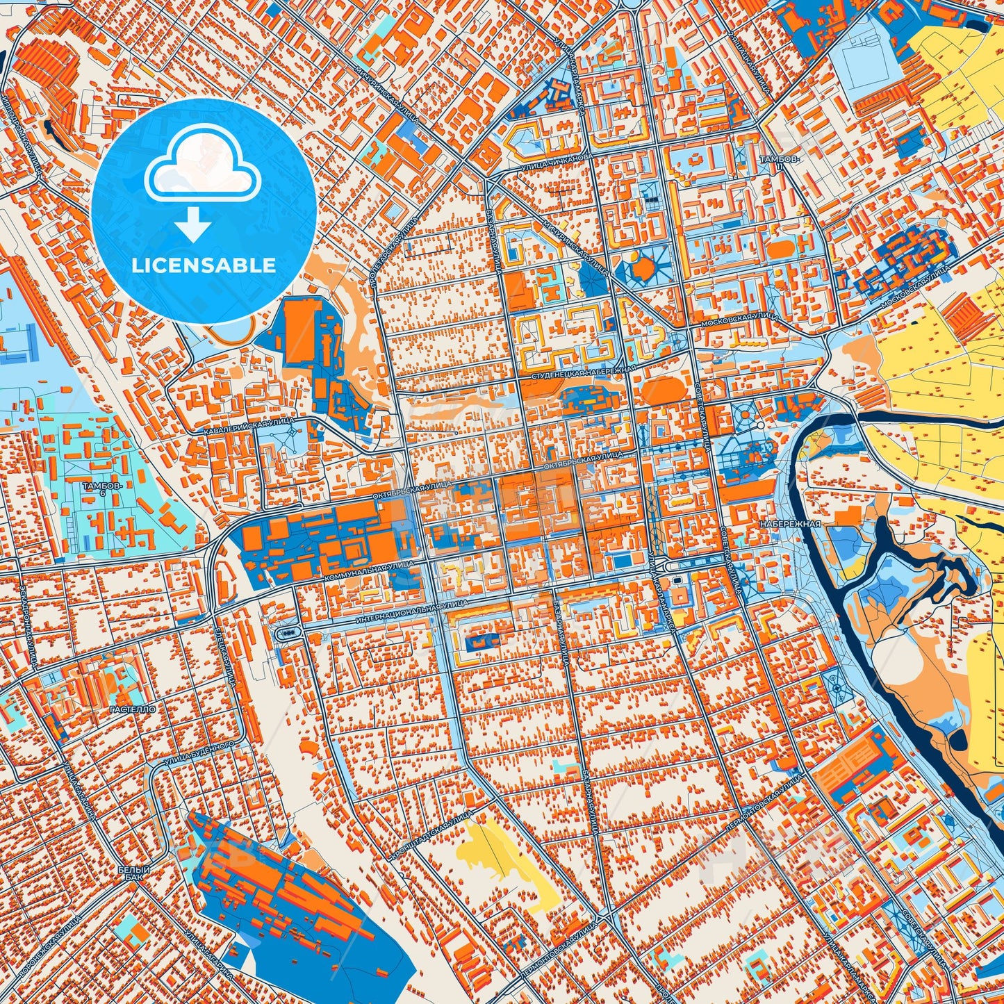 Colorful Tambov Street Map with Labels and Buildings