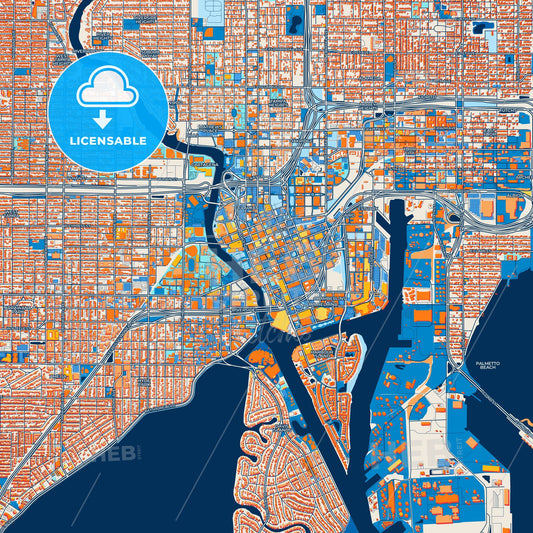 Colorful Tampa Street Map with Labels and Buildings