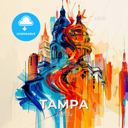 Vibrant Tampa, Florida - A Colorful Painting Of A Building - Square format print template