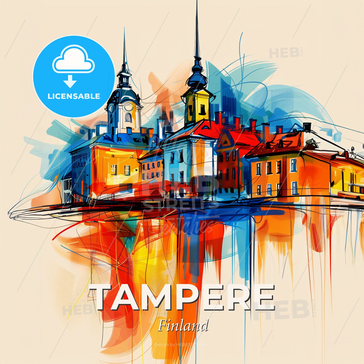 Vibrant Tampere, Finland - A Colorful Painting Of A City - Square format print template