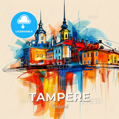 Vibrant Tampere, Finland - A Colorful Painting Of A City - Square format print template