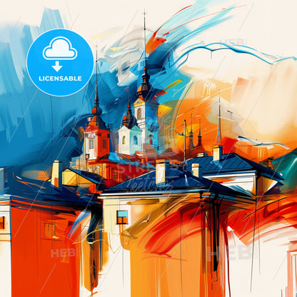 Vibrant Tampere, Finland - A Painting Of A Building With Towers