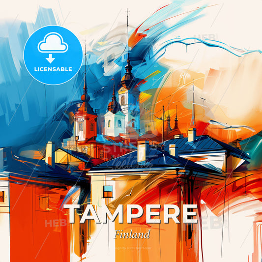 Vibrant Tampere, Finland - A Painting Of A Building With Towers - Square format print template