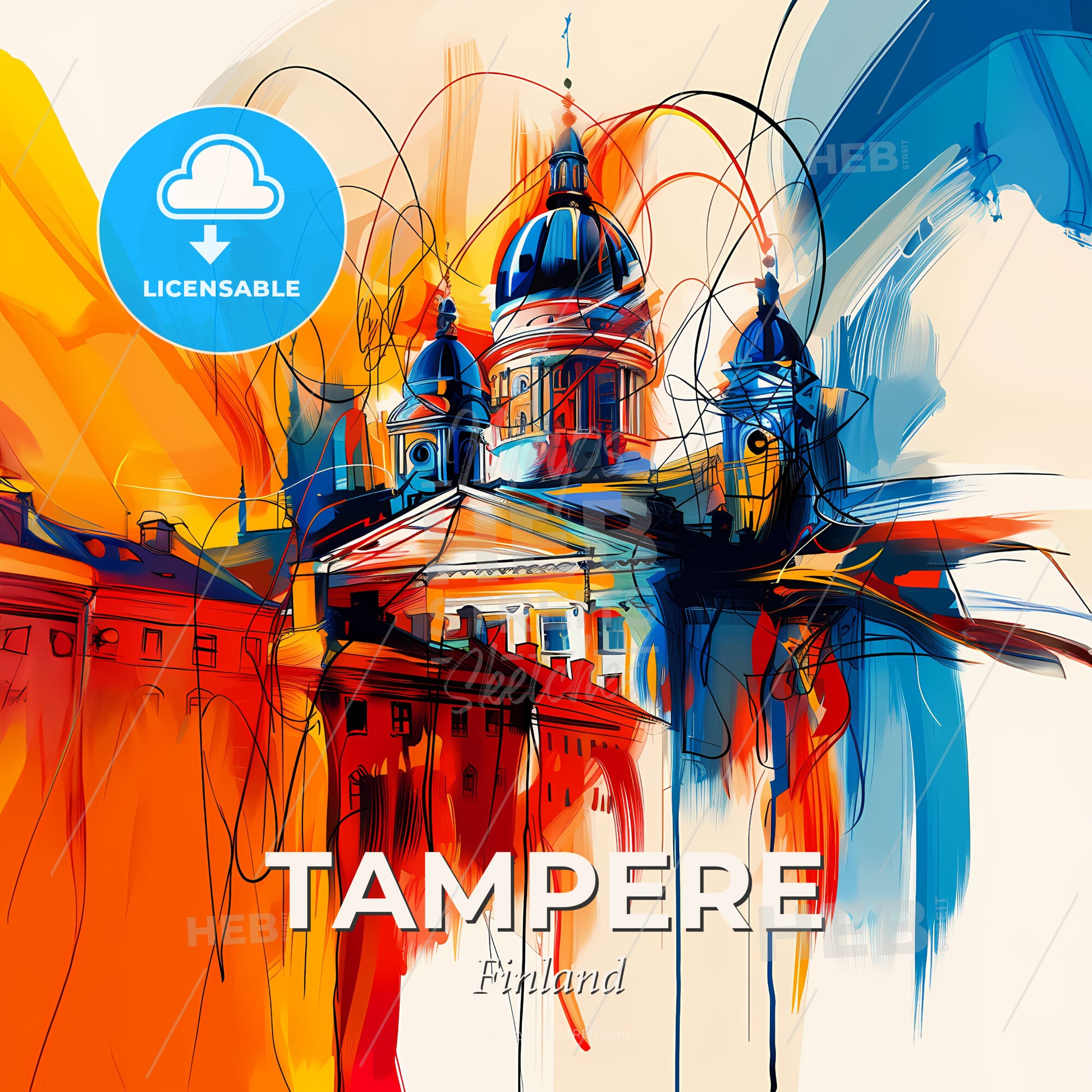 Vibrant Tampere, Finland - A Painting Of A Building With A Dome And A Dome - Square format print template