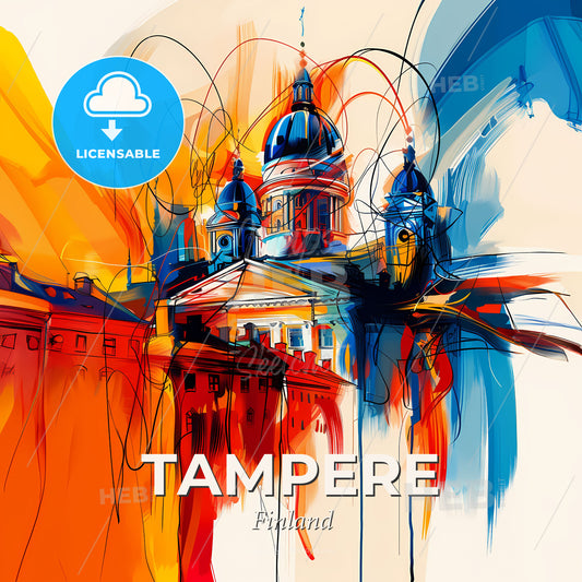 Vibrant Tampere, Finland - A Painting Of A Building With A Dome And A Dome - Square format print template