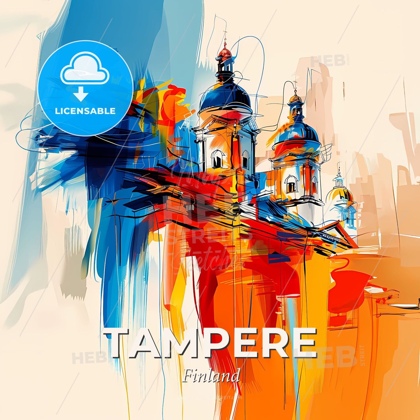 Vibrant Tampere, Finland - A Painting Of A Building With Colorful Paint - Square format print template