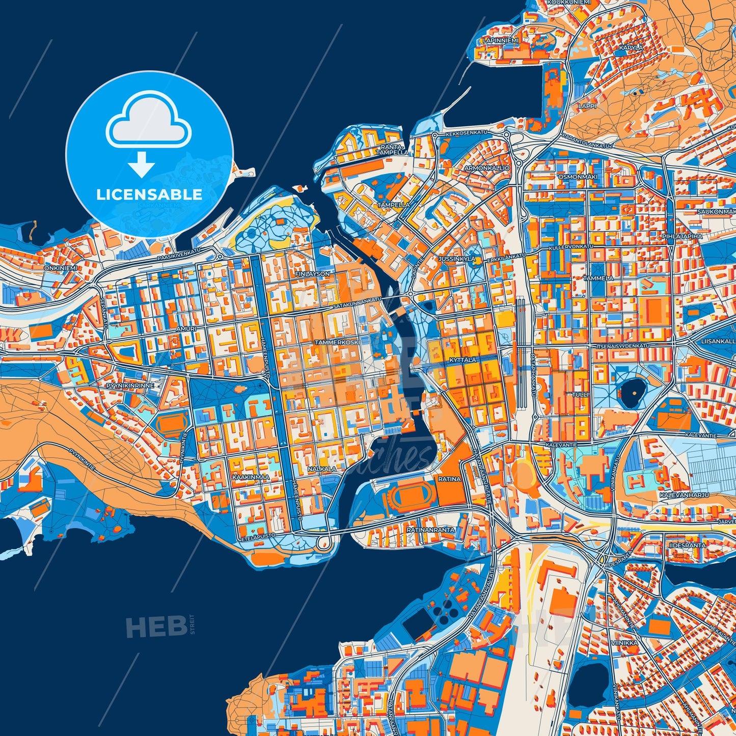 Colorful Tampere Street Map with Labels and Buildings