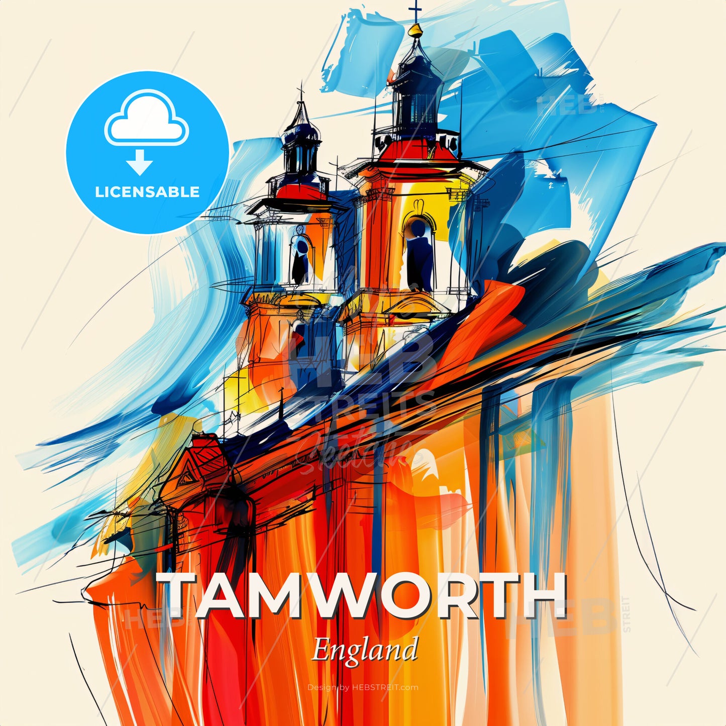 Vibrant Tamworth, England - A Painting Of A Building - Square format print template