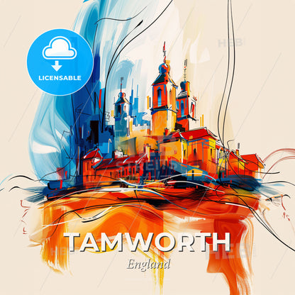 Vibrant Tamworth, England - A Colorful Painting Of A City - Square format print template