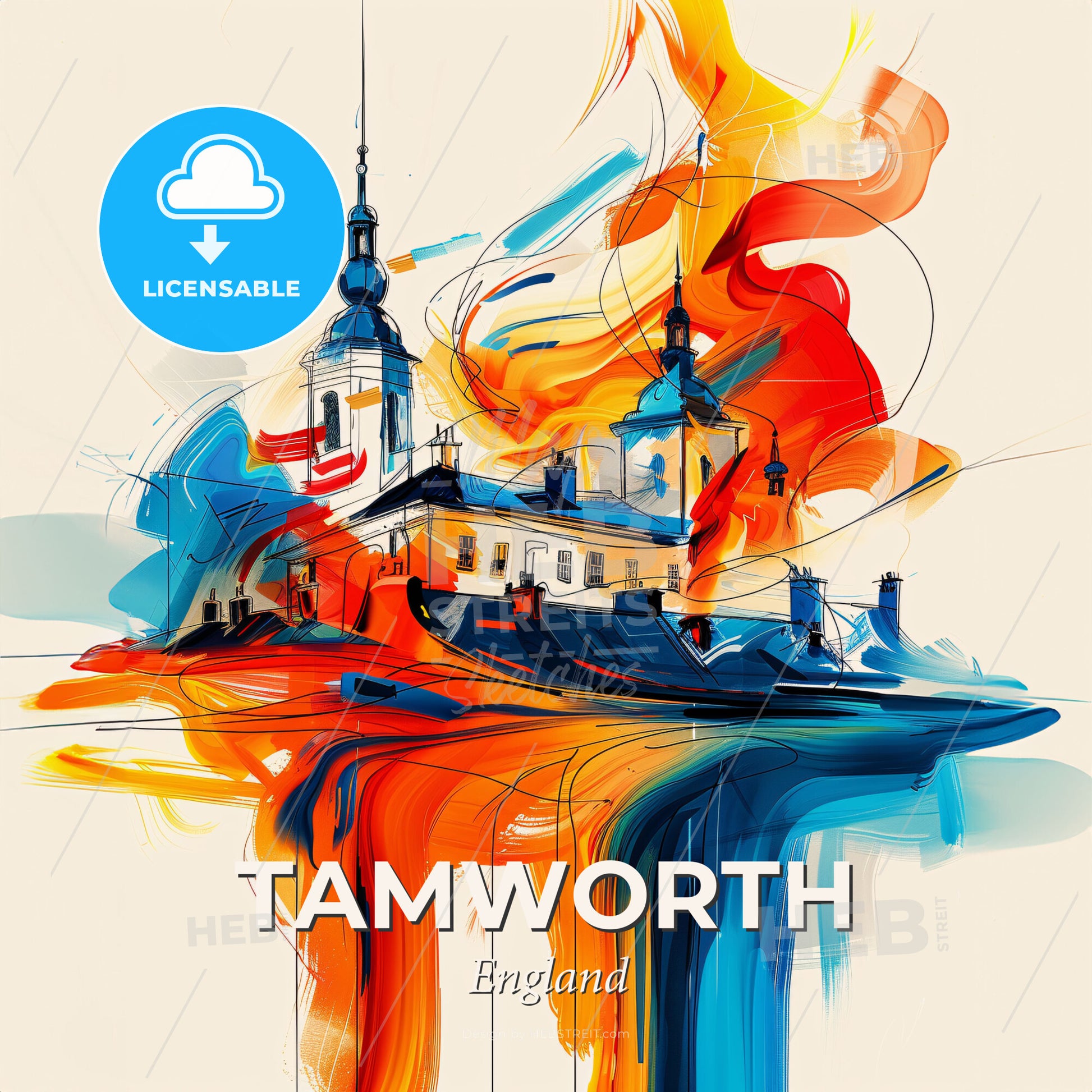 Vibrant Tamworth, England - A Painting Of A Building With Colorful Paint - Square format print template