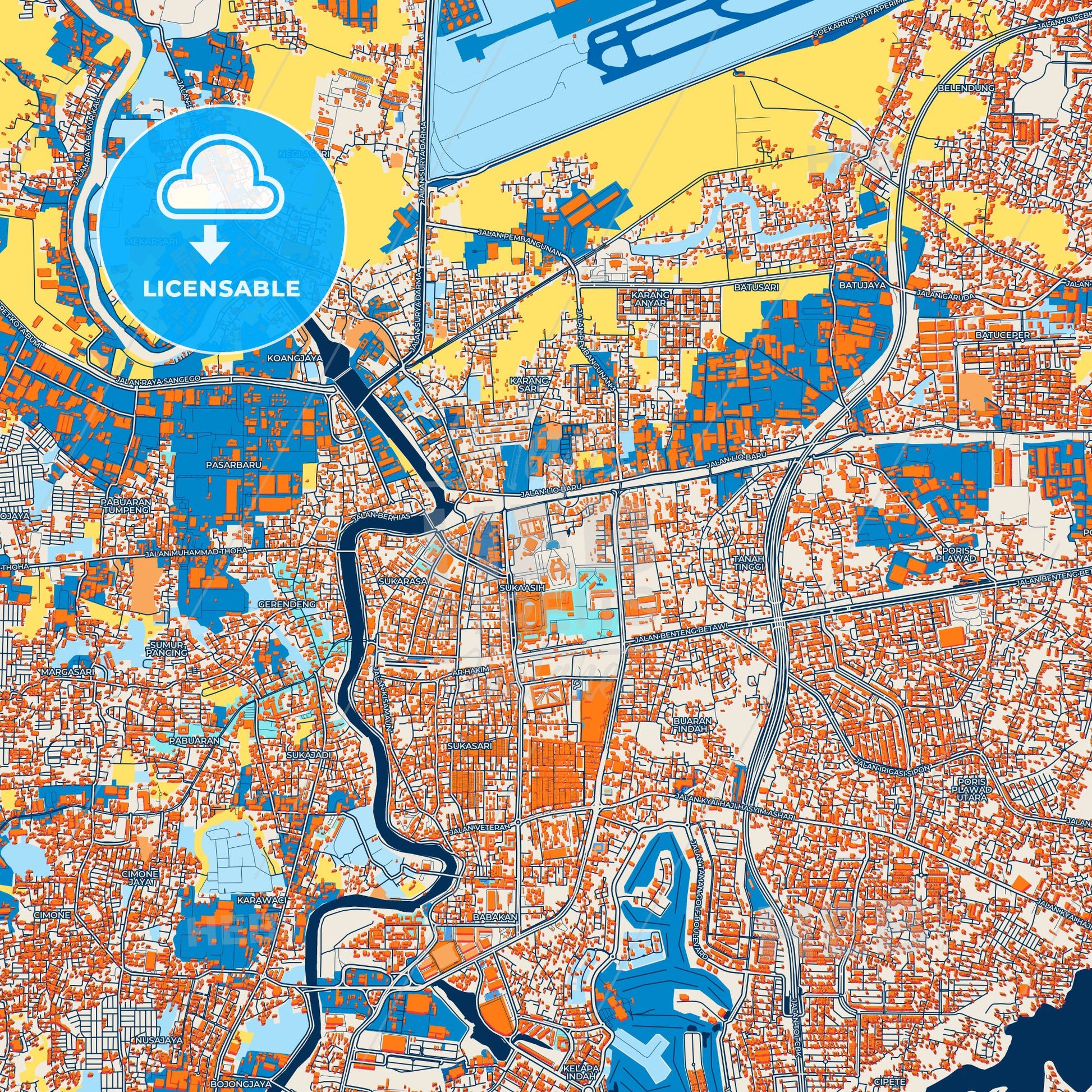 Colorful Tangerang Street Map with Labels and Buildings