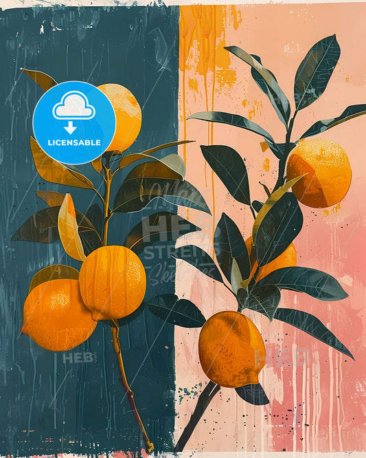 Graphic Expressionist Still Life: Tangerines, Lemonade, Lemons, Pink, Azure, Cartoonish, Sun-Soaked
