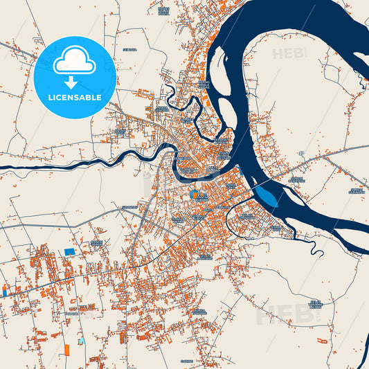 Colorful Tanjungbalai Street Map with Labels and Buildings