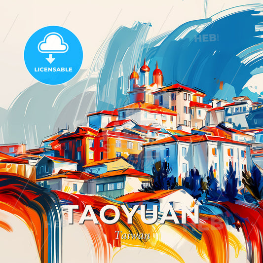 Vibrant Taoyuan, Taiwan - A Painting Of A Town - Square format print template