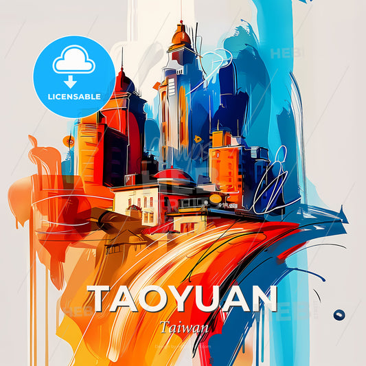 Vibrant Taoyuan, Taiwan - A Painting Of A City - Square format print template