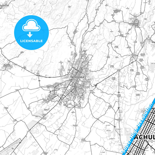 Tapachula, Mexico light map with streetnames, citynames and districts