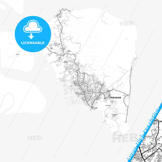 Tarakan, Indonesia light map with streetnames, citynames and districts