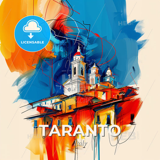 Vibrant Taranto , Italy - A Painting Of A Building With A Tower - Square format print template