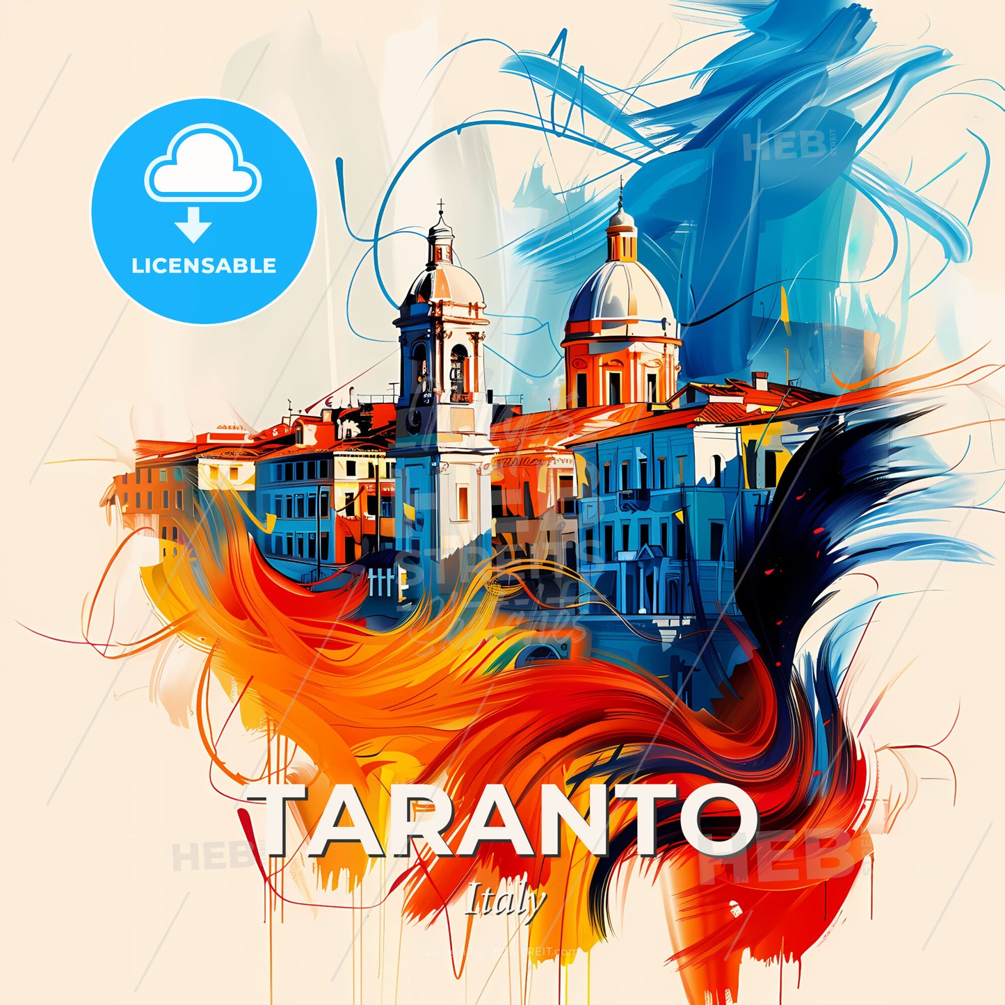 Vibrant Taranto , Italy - A Colorful Painting Of Buildings - Square format print template