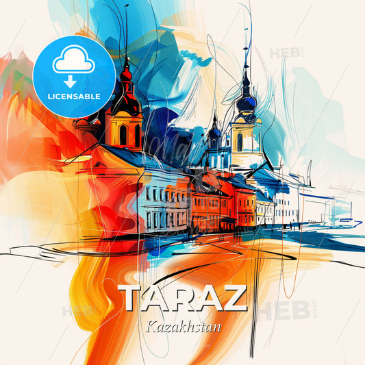 Vibrant Taraz, Kazakhstan - A Colorful Painting Of Buildings - Square format print template