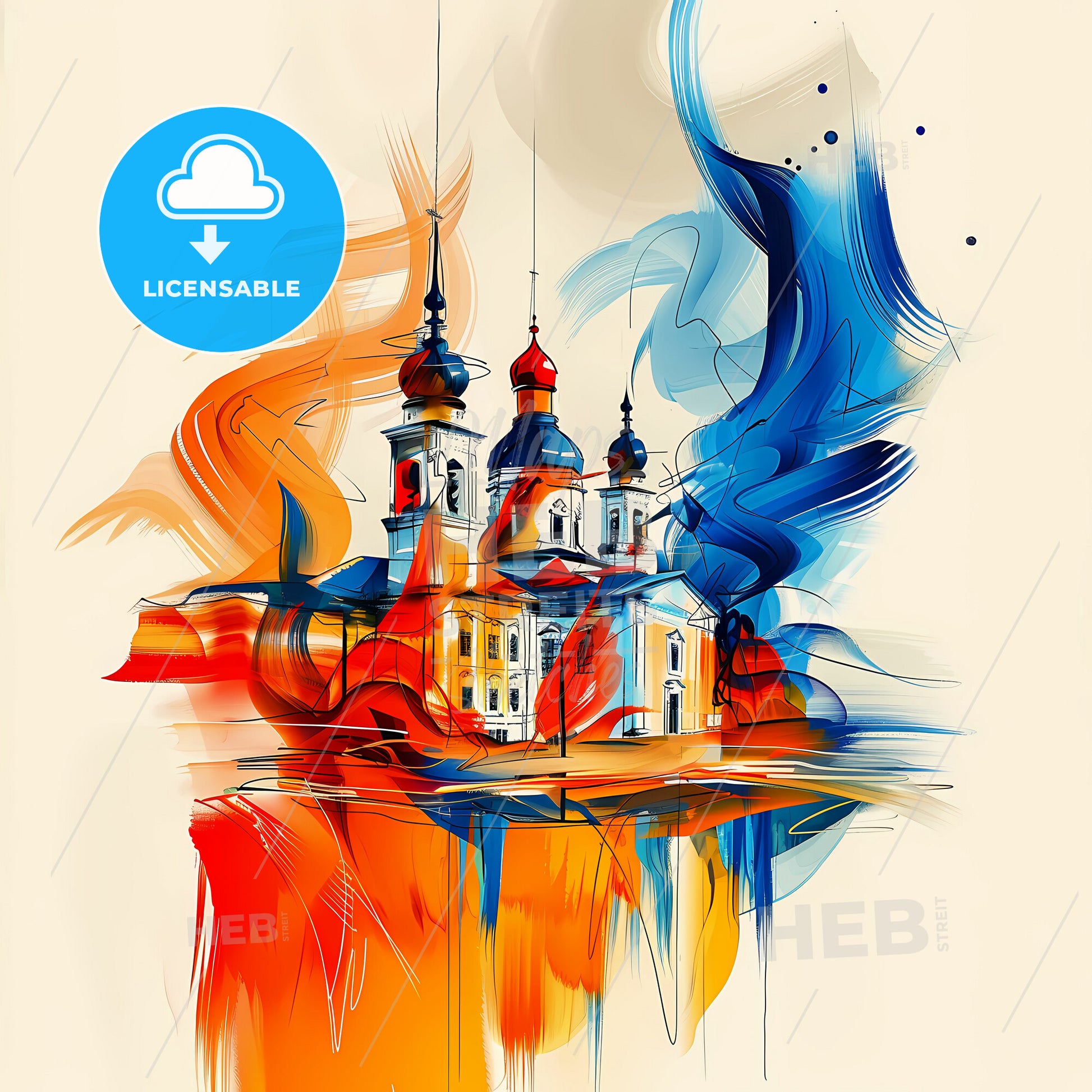 Vibrant Taraz, Kazakhstan - A Painting Of A Building With A Colorful Background