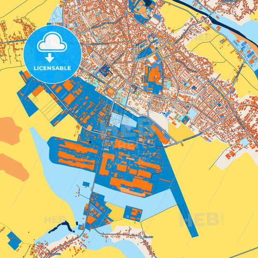 Colorful Târgoviște Street Map with Labels and Buildings