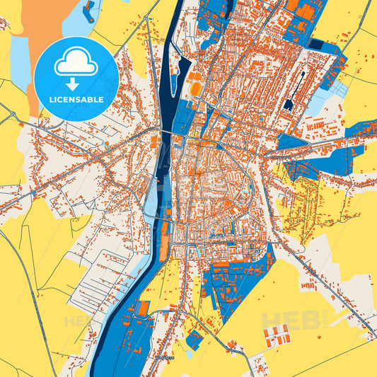 Colorful Târgu Jiu Street Map with Labels and Buildings
