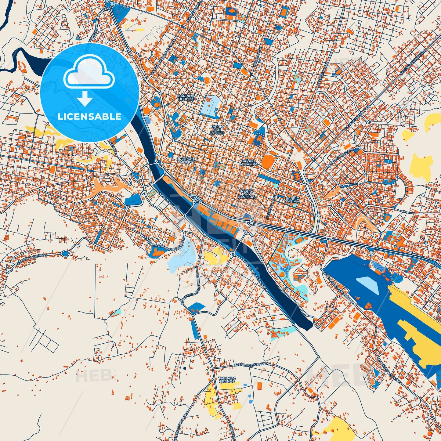 Colorful Tarija Street Map with Labels and Buildings