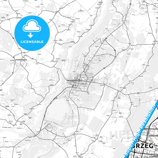 Tarnobrzeg, Poland light map with streetnames, citynames and districts