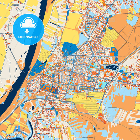 Colorful Tarnobrzeg Street Map with Labels and Buildings