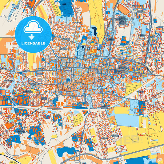 Colorful Tarnów Street Map with Labels and Buildings