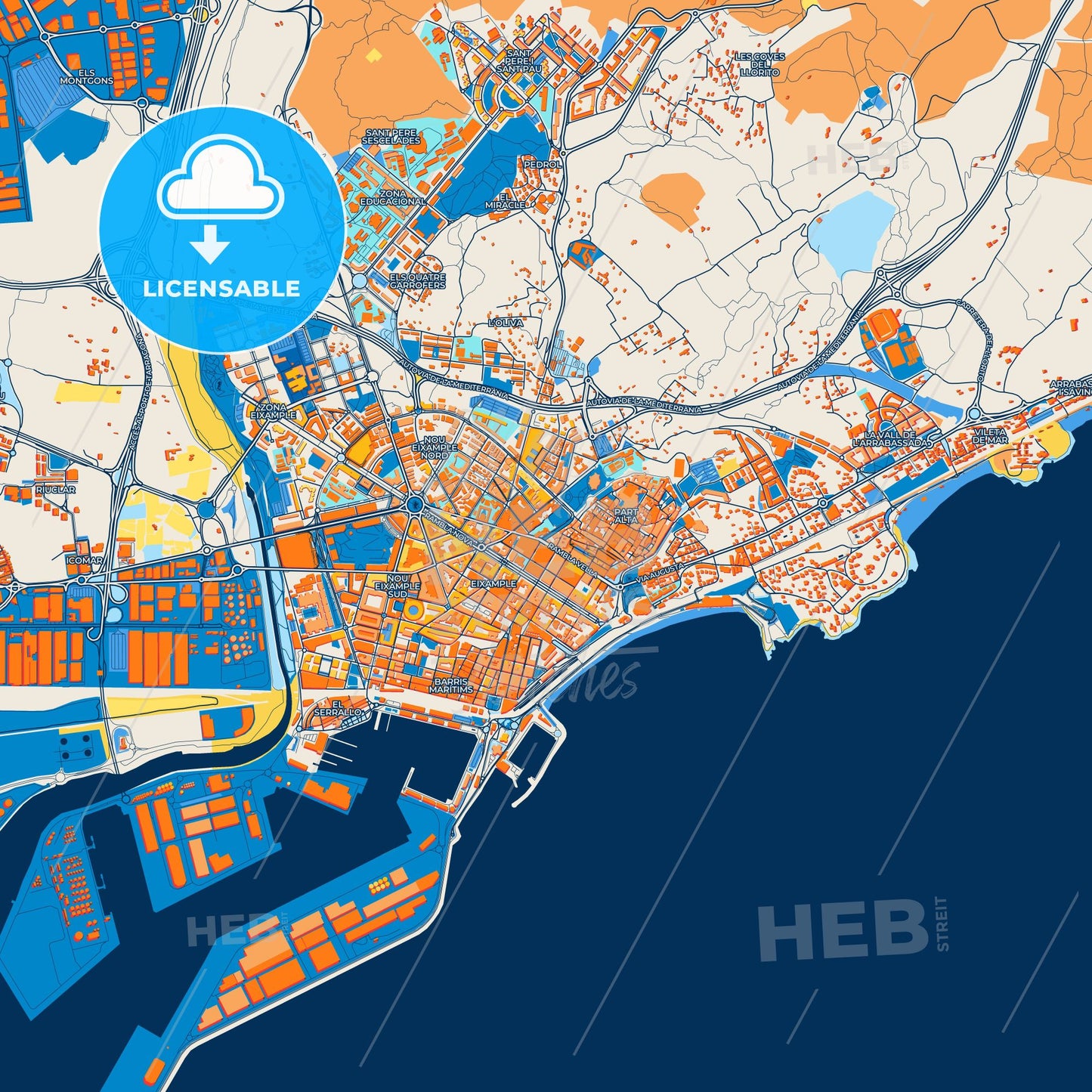 Colorful Tarragona Street Map with Labels and Buildings