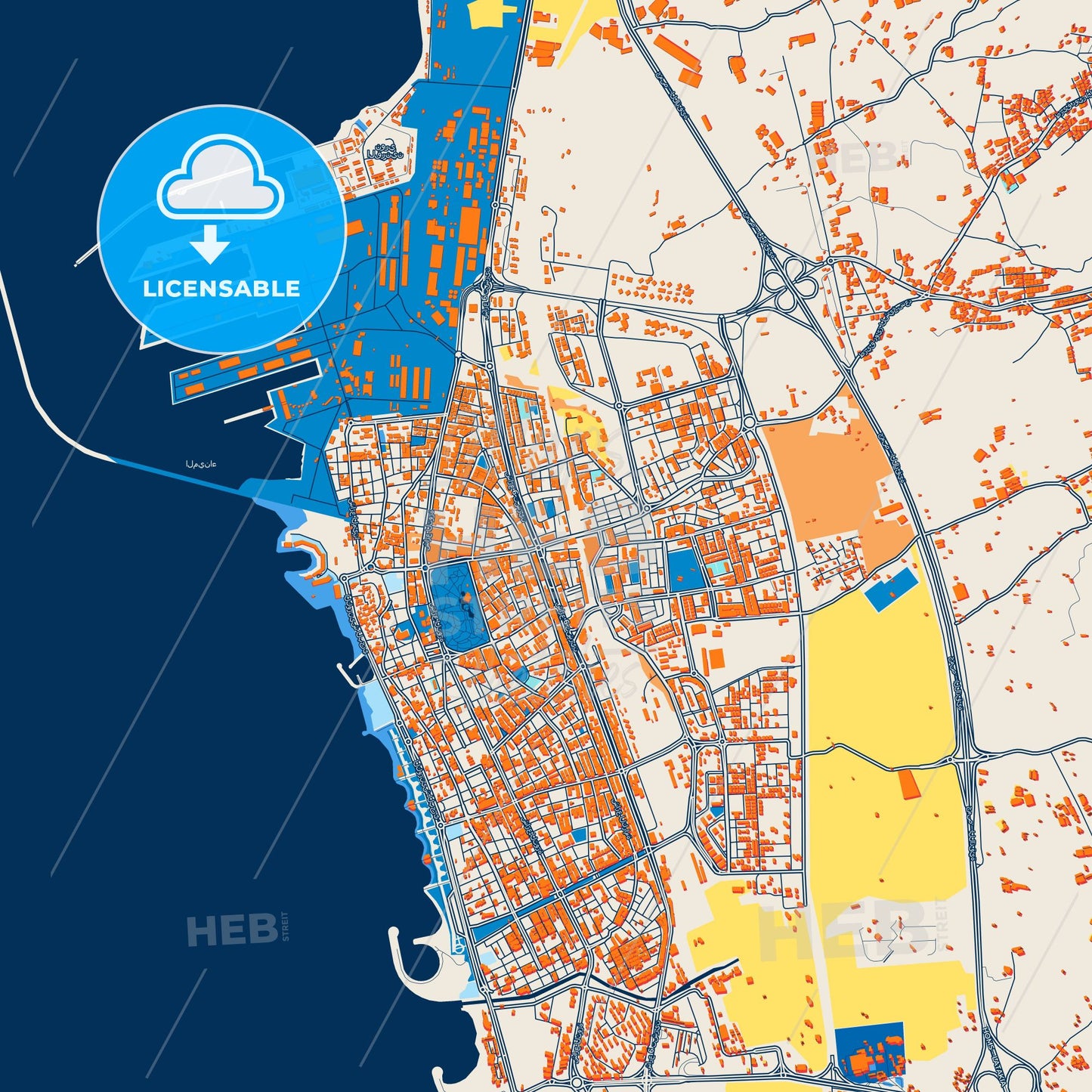 Colorful Tartus Street Map with Labels and Buildings