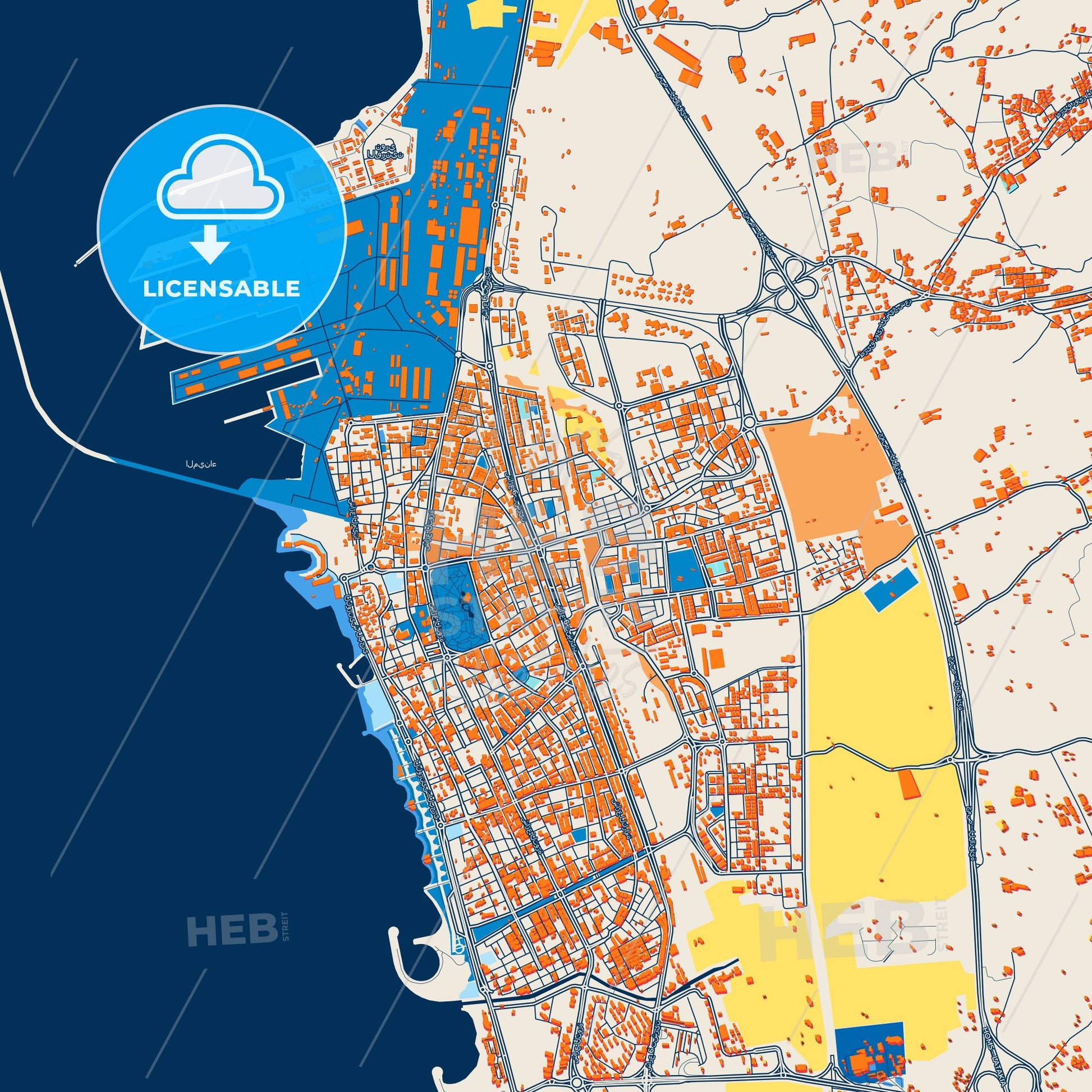 Colorful Tartus Street Map with Labels and Buildings