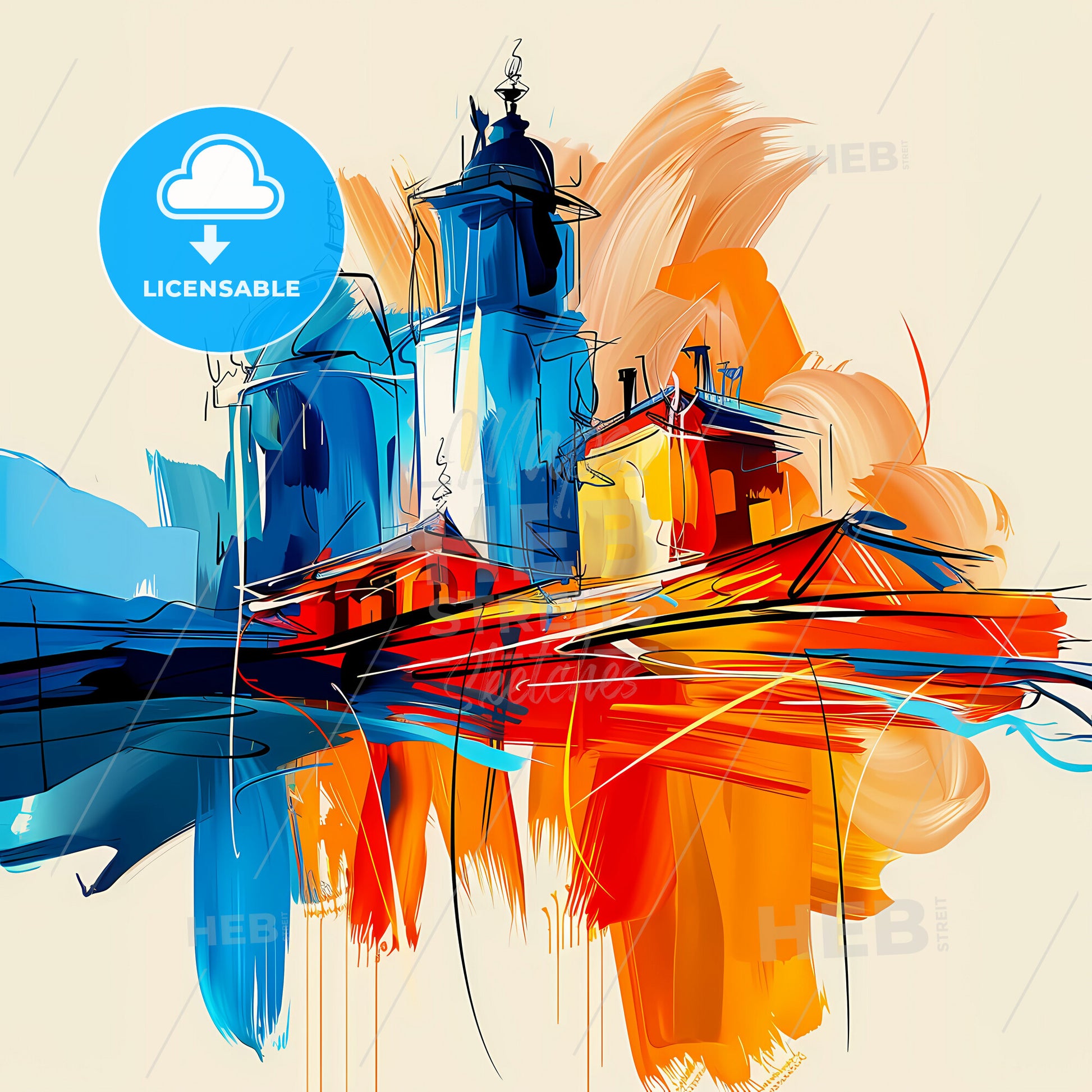 Vibrant Tartus, Syria - A Painting Of Buildings And Towers