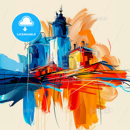 Vibrant Tartus, Syria - A Painting Of Buildings And Towers