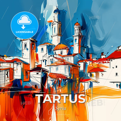 Vibrant Tartus, Syria - A Painting Of A City - Square format print template