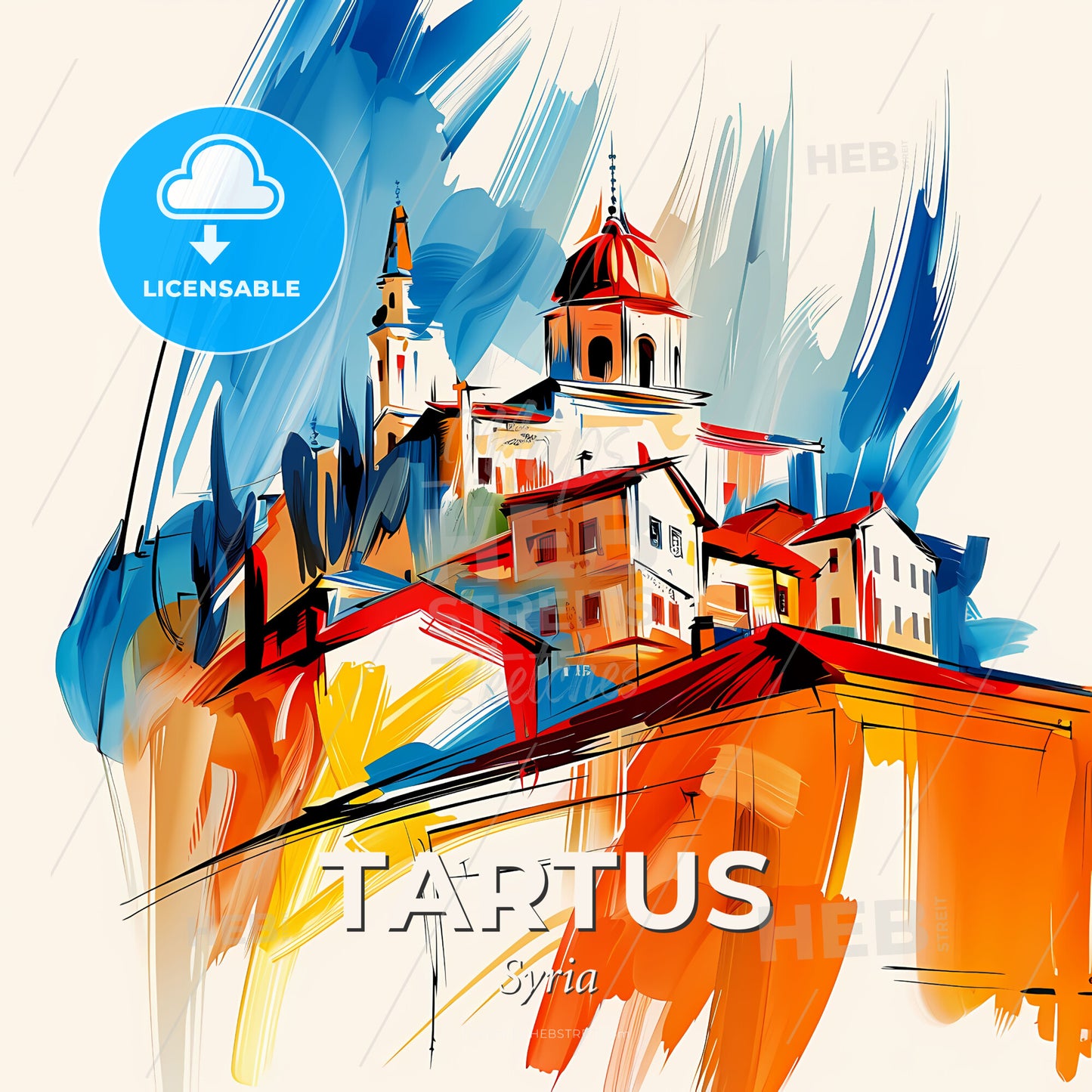 Vibrant Tartus, Syria - A Painting Of A Building - Square format print template