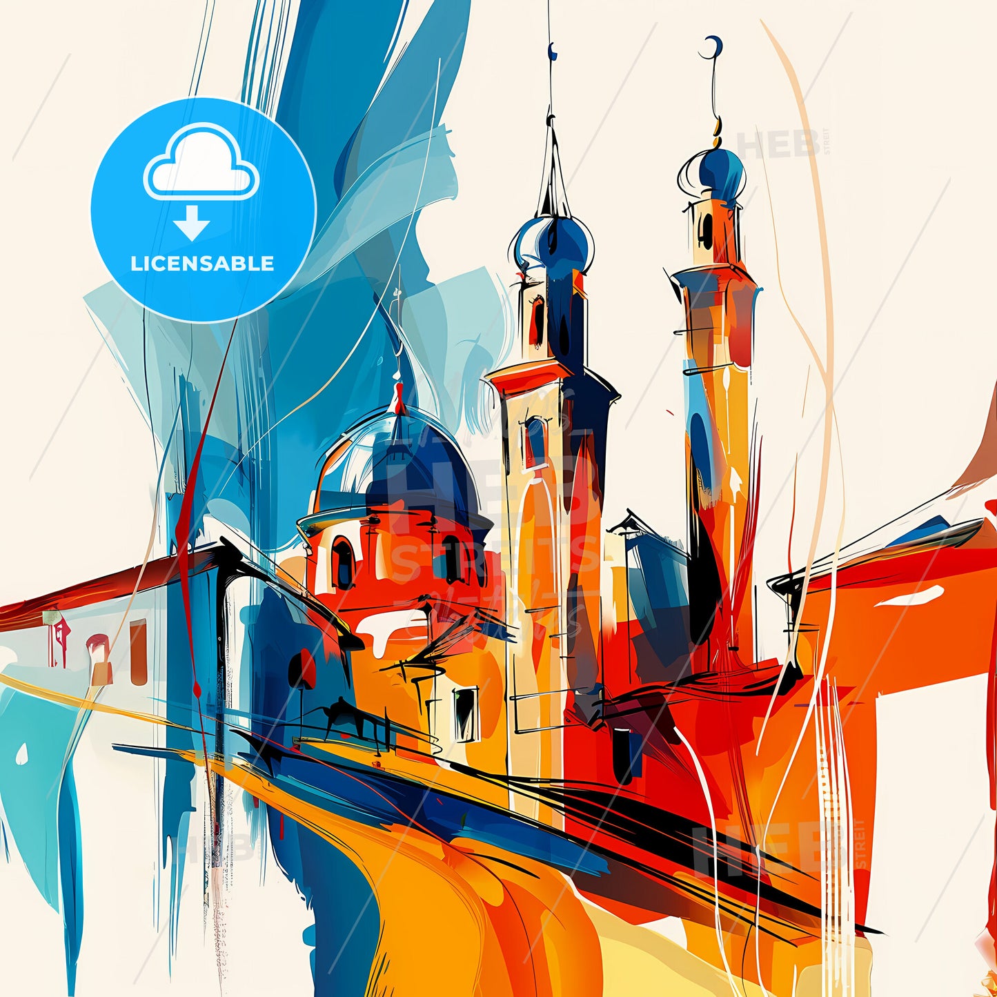 Vibrant Tartus, Syria - A Painting Of A Building With Towers And A Steeple