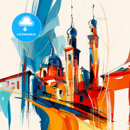 Vibrant Tartus, Syria - A Painting Of A Building With Towers And A Steeple