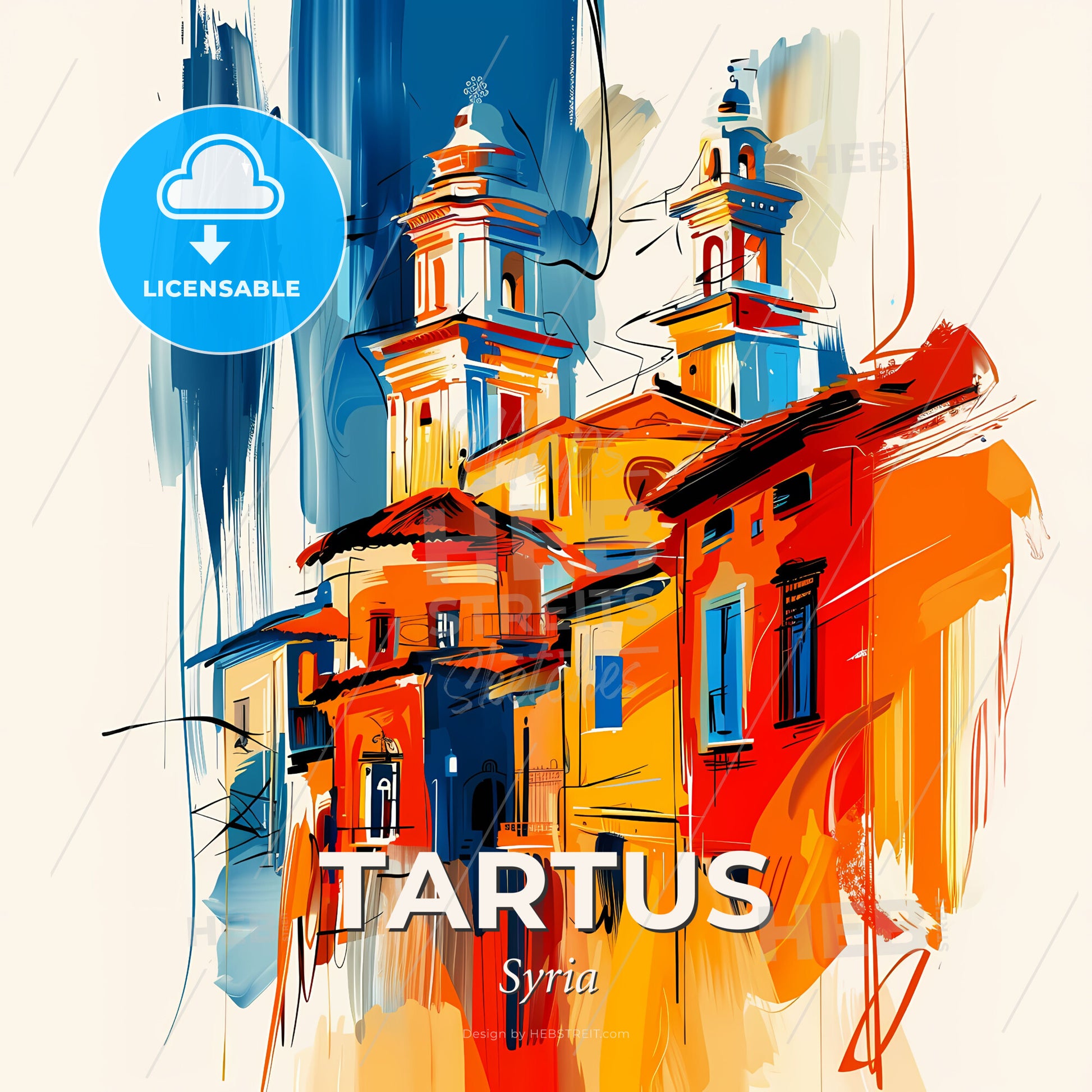 Vibrant Tartus, Syria - A Painting Of A Building - Square format print template