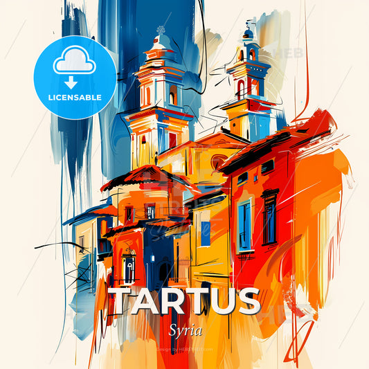 Vibrant Tartus, Syria - A Painting Of A Building - Square format print template