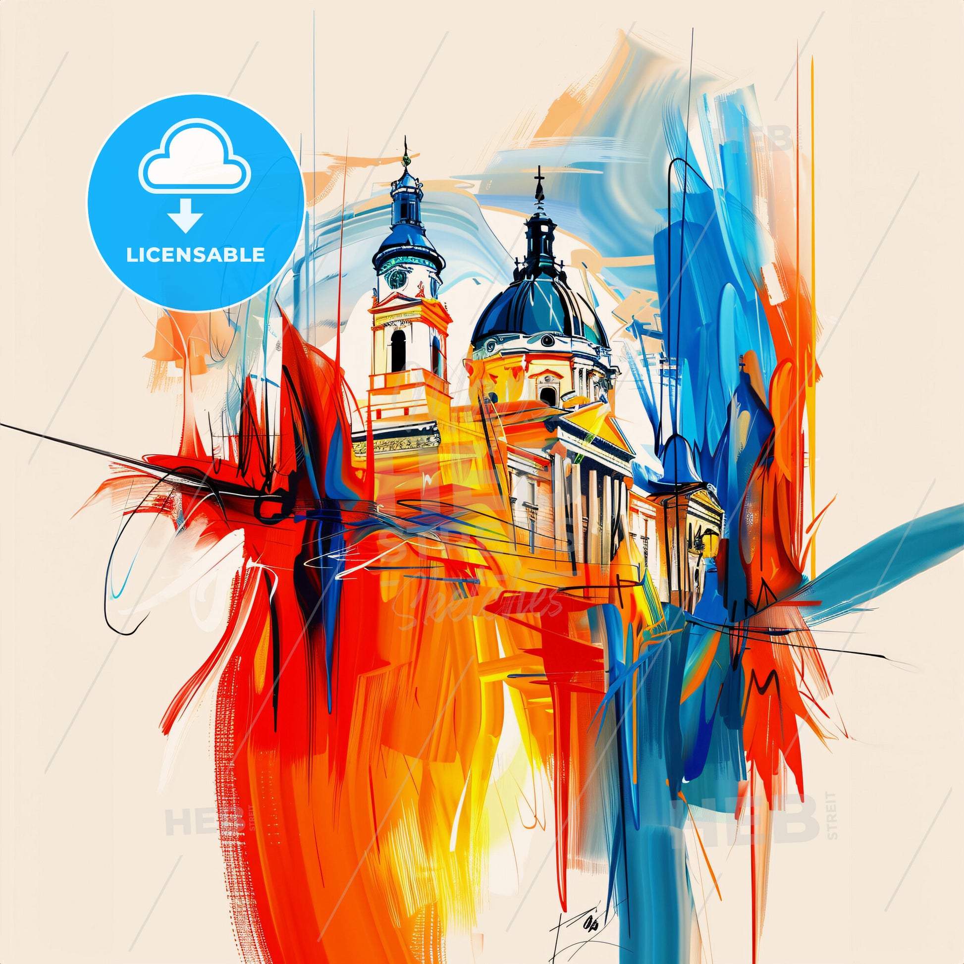 Vibrant Tatabánya, Hungary - A Painting Of A Building With Colorful Paint