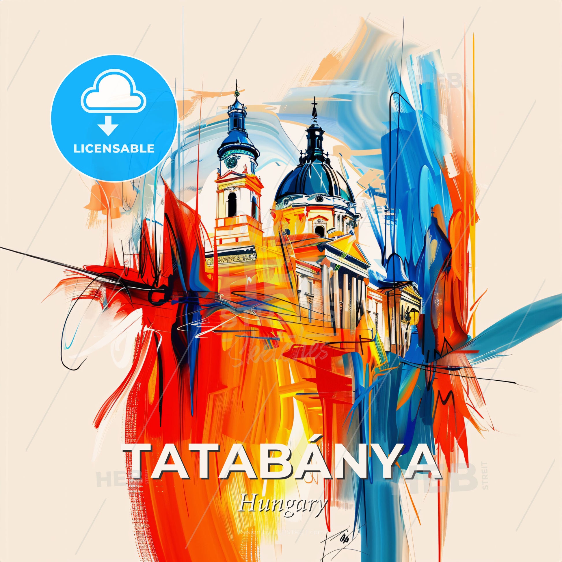 Vibrant Tatabánya, Hungary - A Painting Of A Building With Colorful Paint - Square format print template
