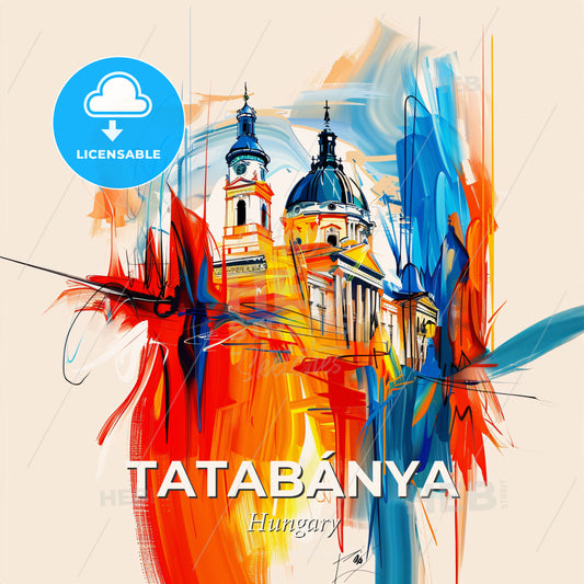 Vibrant Tatabánya, Hungary - A Painting Of A Building With Colorful Paint - Square format print template