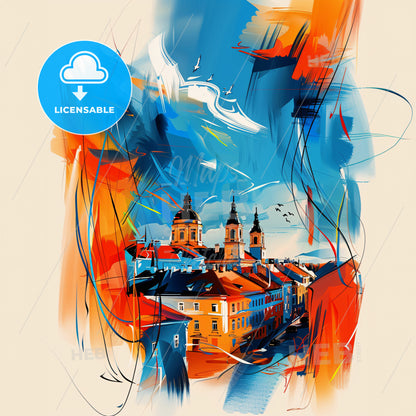 Vibrant Tatabánya, Hungary - A Painting Of A Building With Towers